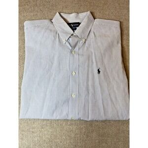 Ralph Lauren Shirt Mens XL Pin Plaid‎ Blue Short Sleeve Classic Fit Button Down